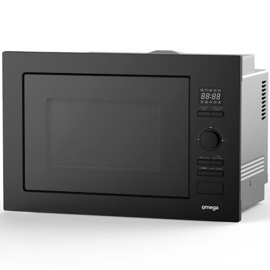 Omega OM28BF 28L Frameless Black Glass Built-In Microwave Oven