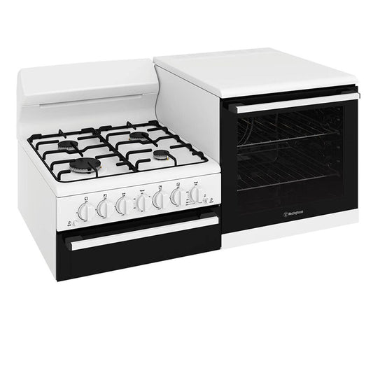 Westinghouse WDG110WCNG-R 110cm White Elevated Gas Freestanding Stove - Right Hand Oven - The Appliance Guys