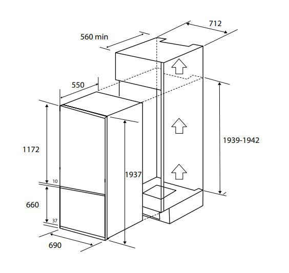 Artusi AINT7000 350L Integrated Bottom Mount Fridge The Appliance Guys