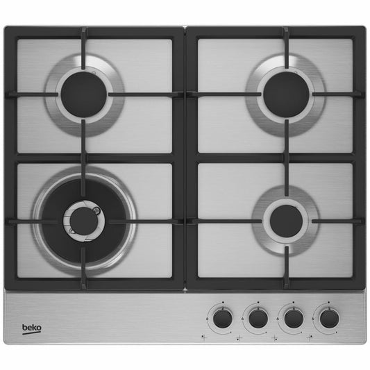 Beko BCT60GX1 60cm Stainless Steel Gas Built-In Cooktop - The Appliance Guys