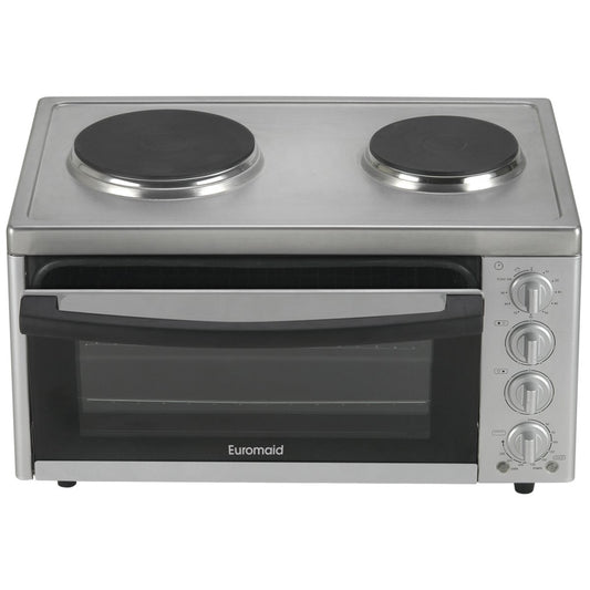 Euromaid MC130T 30L Stainless Steel Electric Benchtop Oven Grill with Solid Plate Cooktop - The Appliance Guys