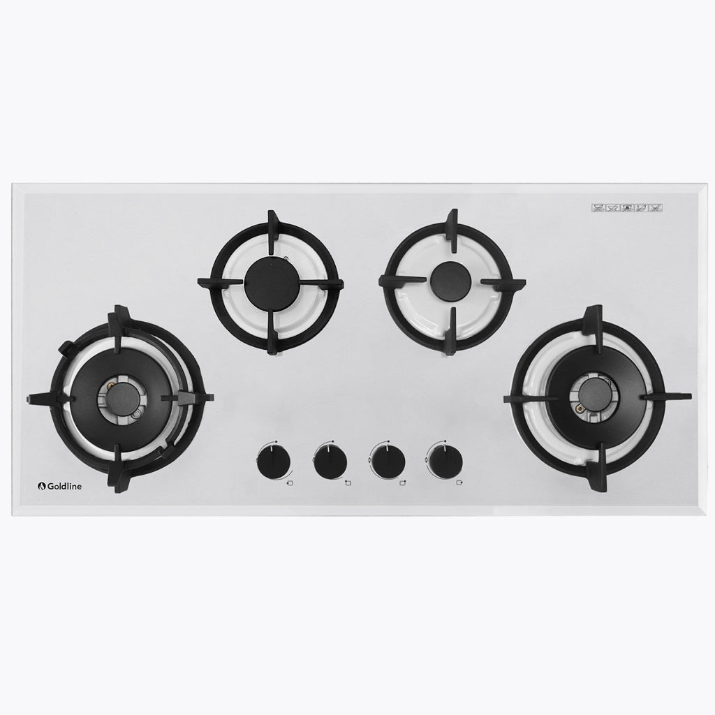 Goldline SAB4GLW 93cm White Glass Gas Cooktop The Appliance Guys