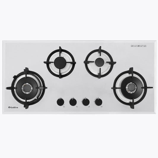 Goldline SAB4GLW 93cm White Glass Gas Cooktop - The Appliance Guys