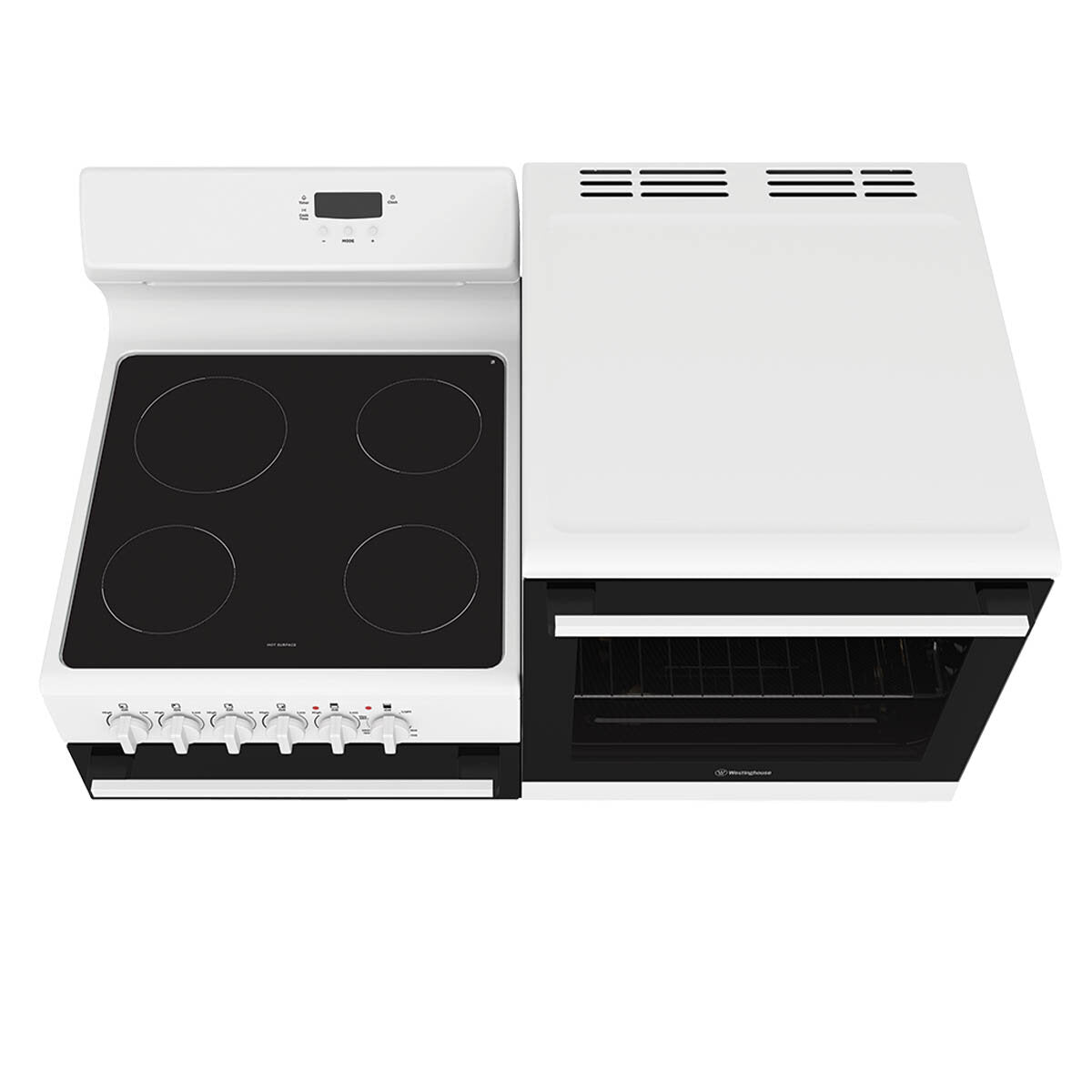 Westinghouse WDE143WC-R 110cm White Elevated Electric Freestanding Stove - Right Hand Oven - The Appliance Guys